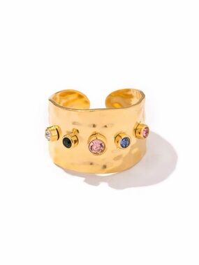 18K Gold Plated Adjustable Multicolour Cubic Zirconia Ring